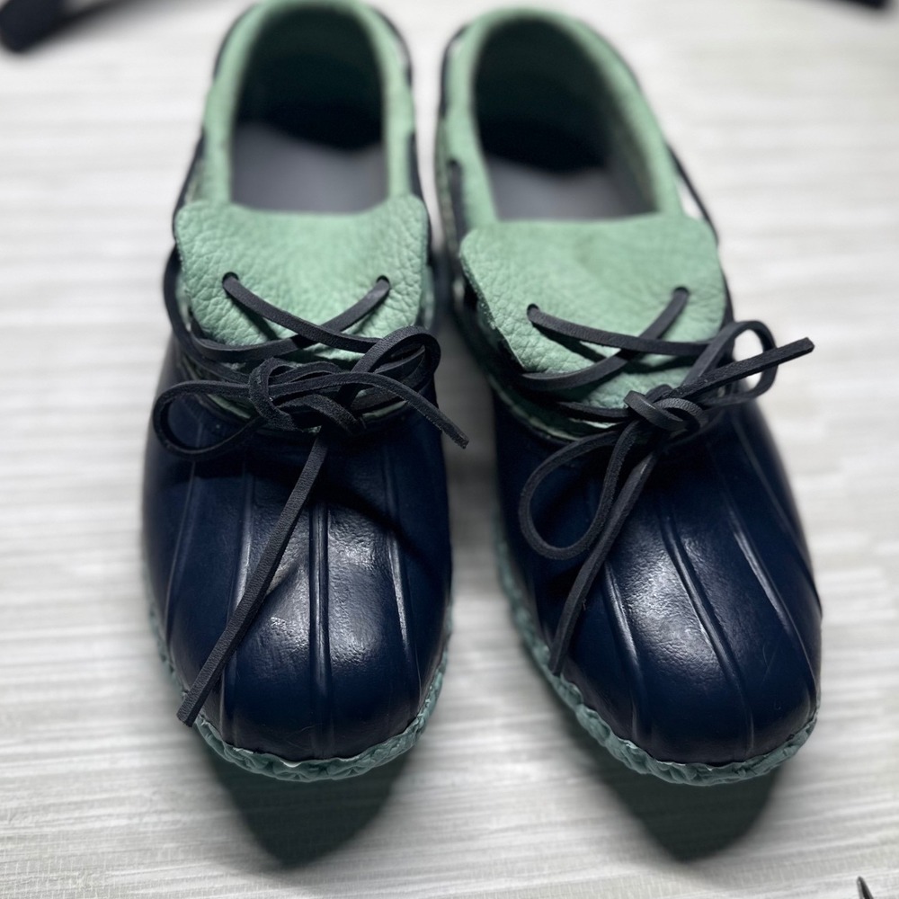 L.L.Bean Rubber Moc Duck Shoes Women's 7 Navy Blue Mint Green Made USA
